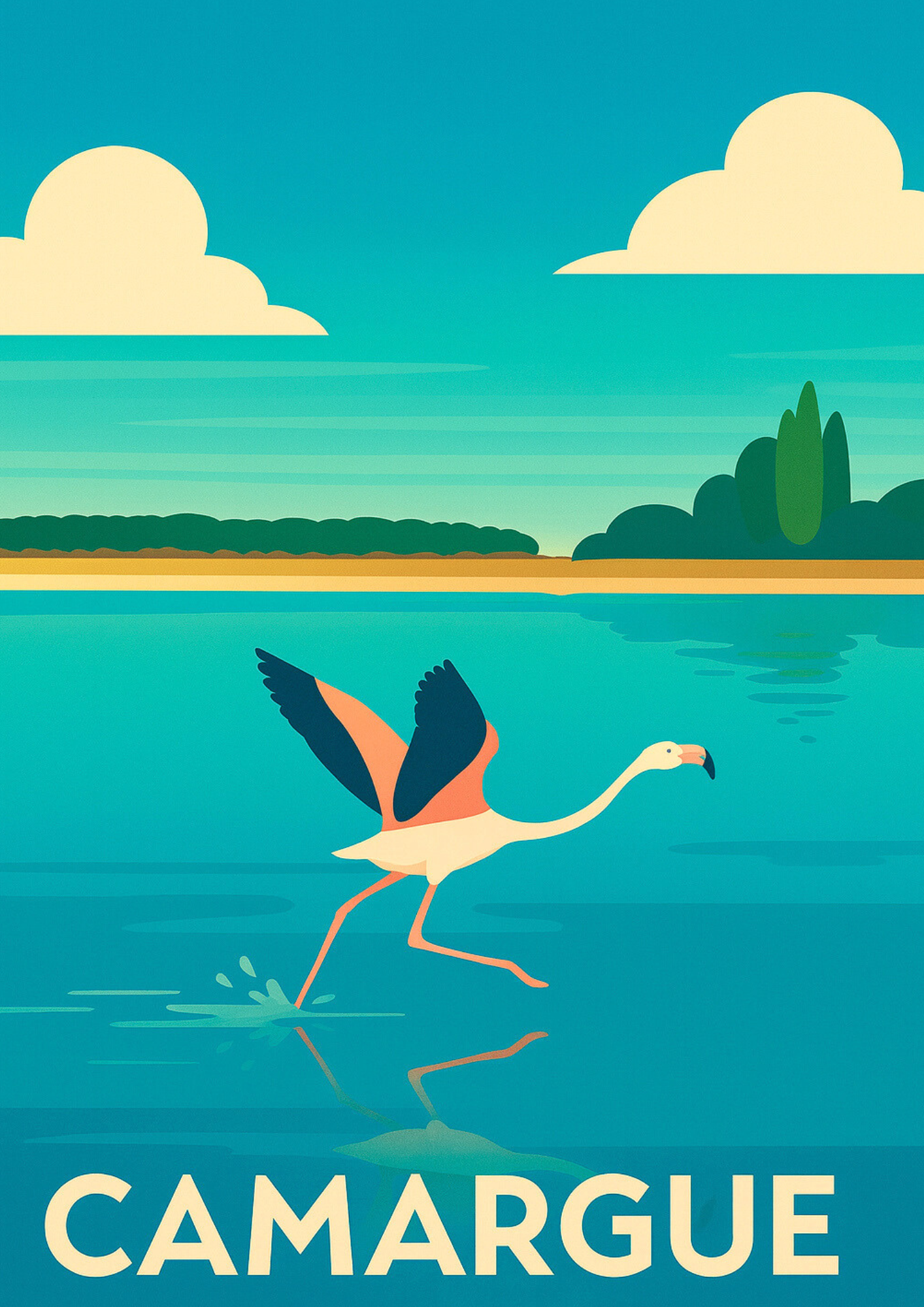 La Camargue, envol du flamand rose