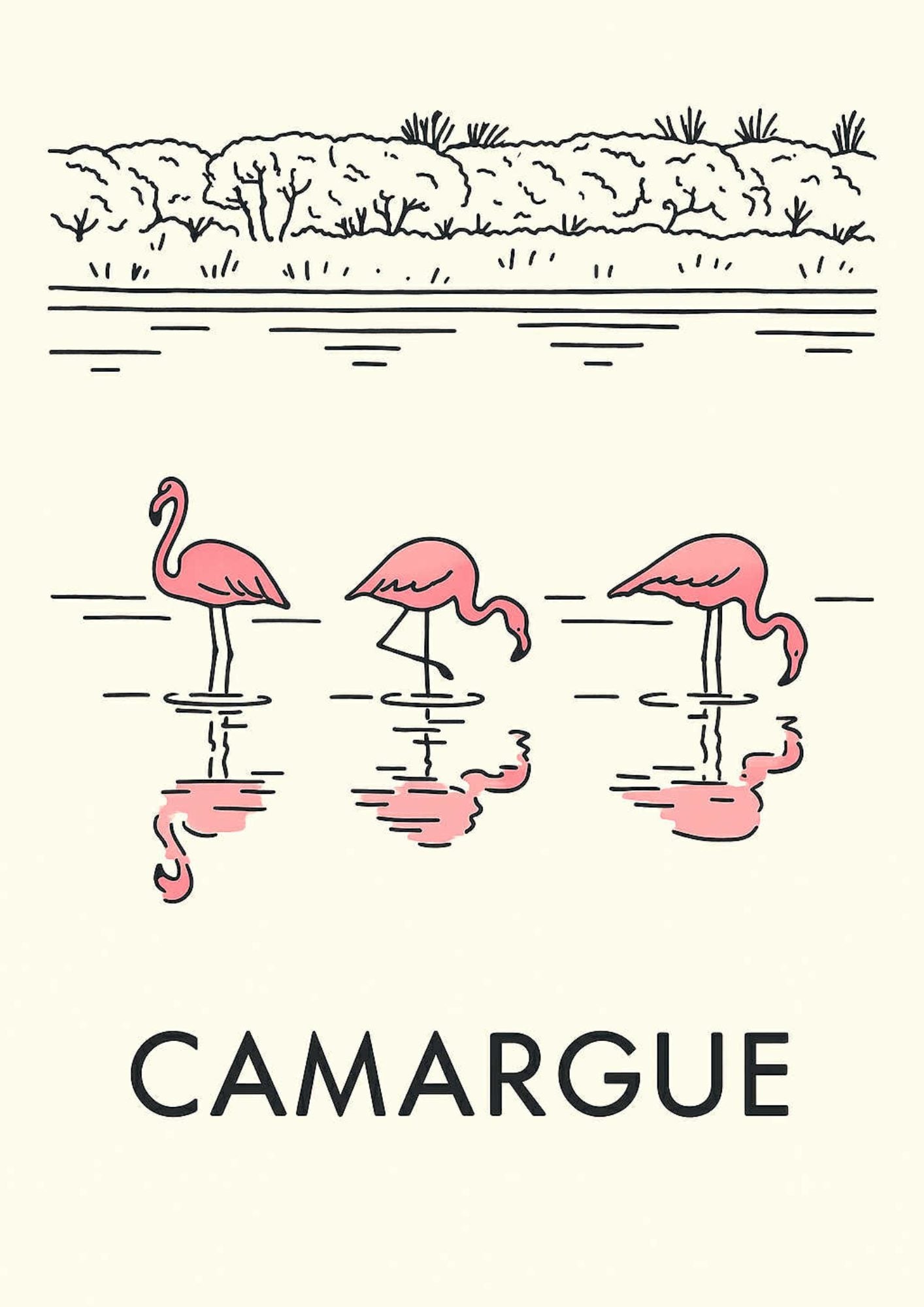 La Grande-Motte , et les flamands roses en fine line.