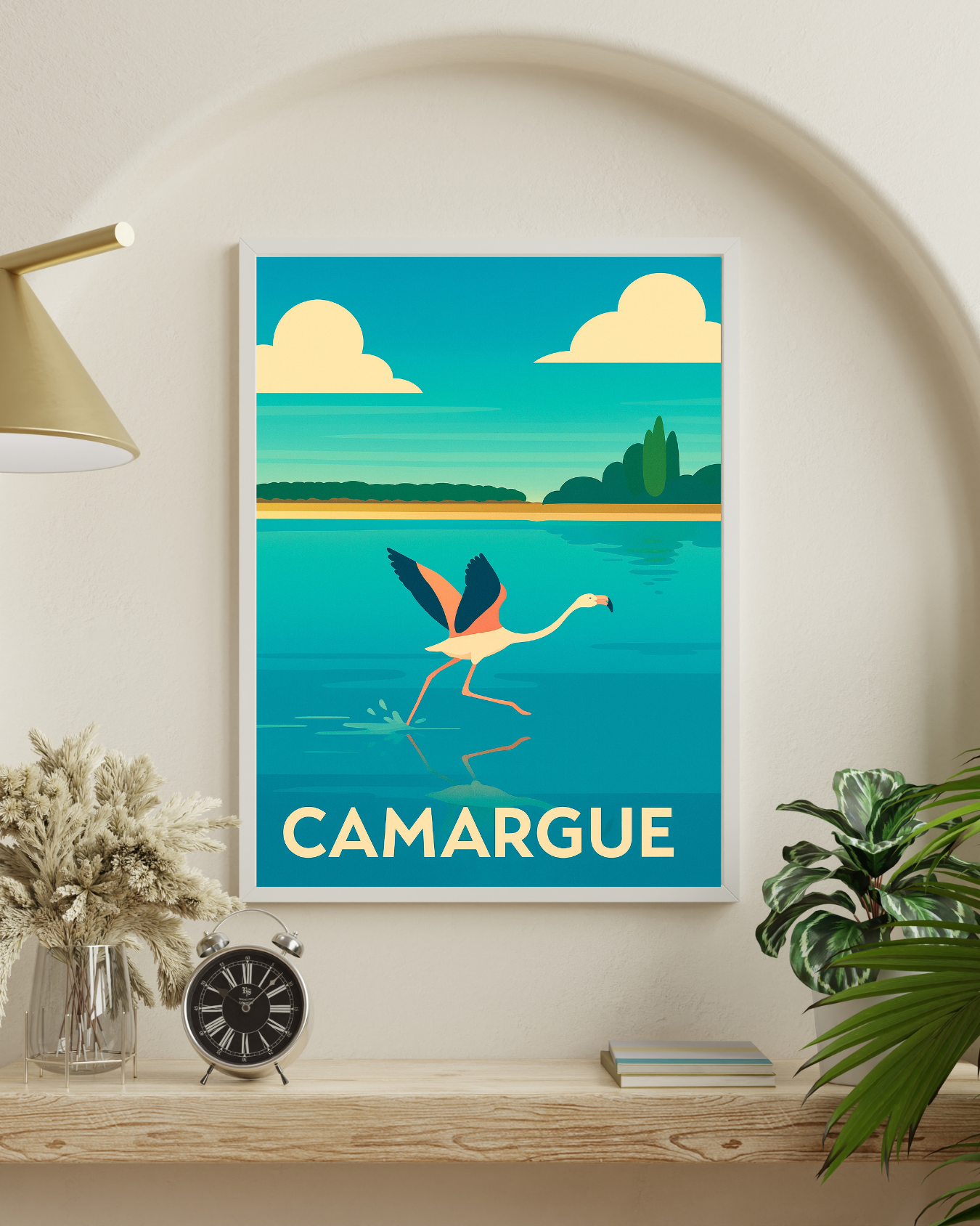 La Camargue, envol du flamand rose
