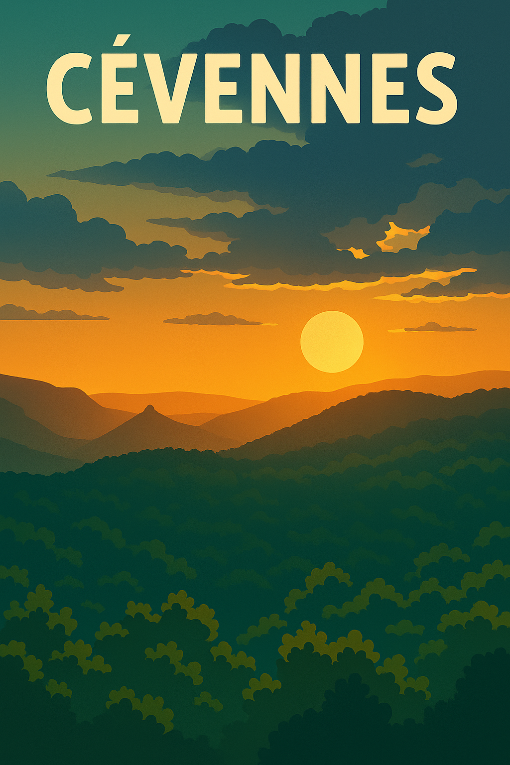 Les Cévennes, les montagnes et le sunset