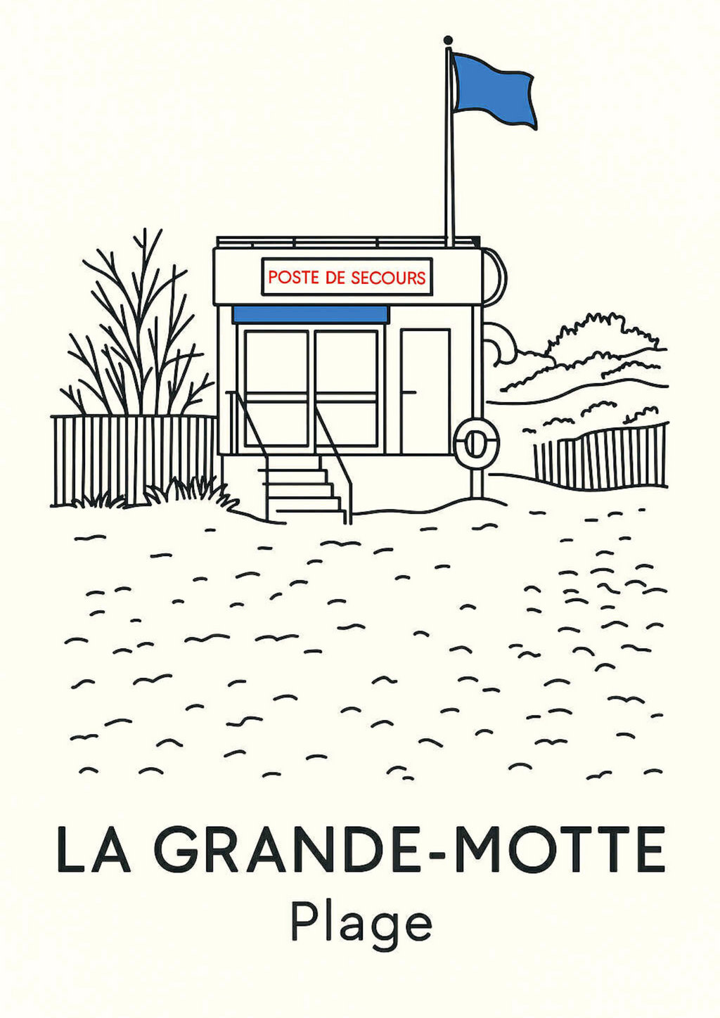 La Grande-Motte , la plage & poste de secours en fine line