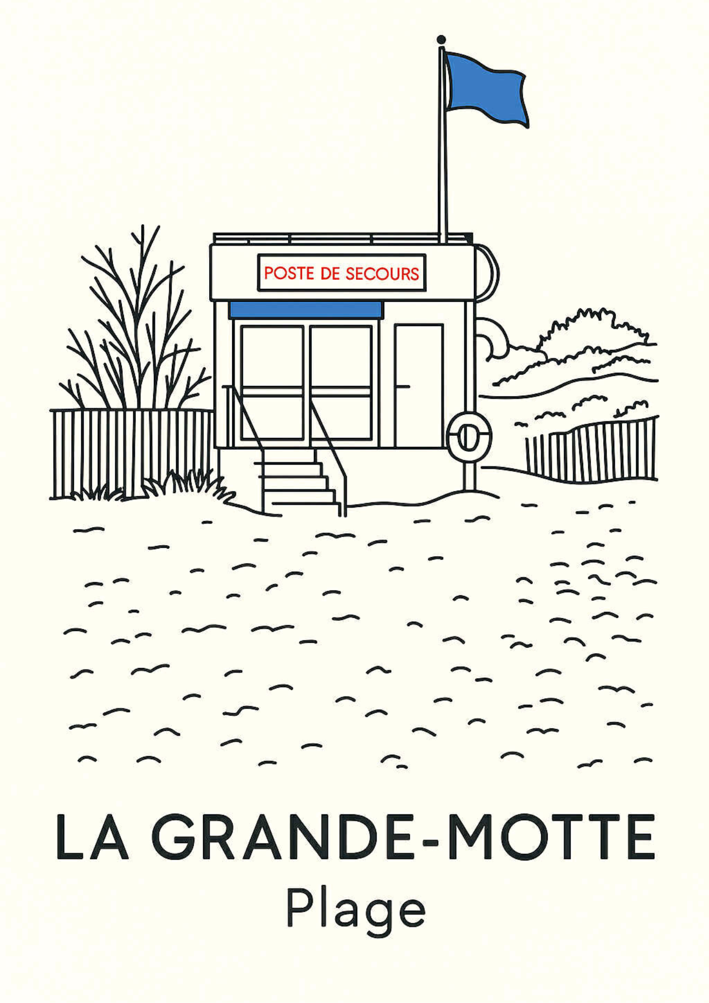La Grande-Motte , la plage & poste de secours en fine line