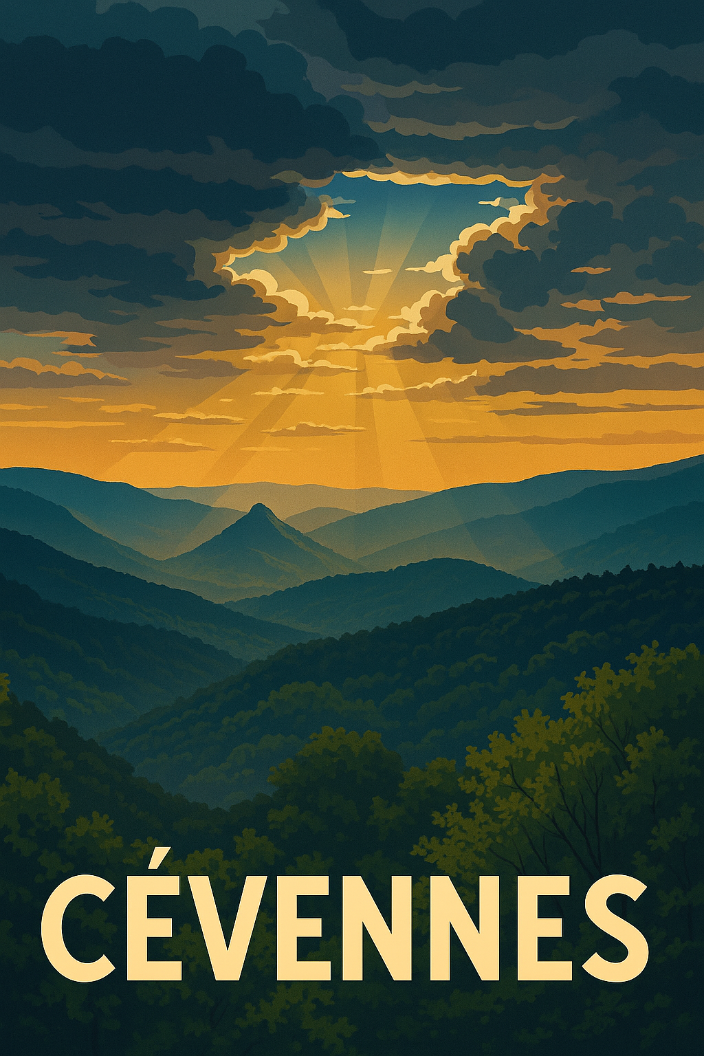 Les Cévennes couché de soleil